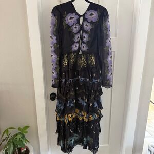 blue dress for baby girl Farm Rio Floral Off The Shoulder Long Sleeve Maxi Dress in Black at Nordstrom, Size Medium main image 1